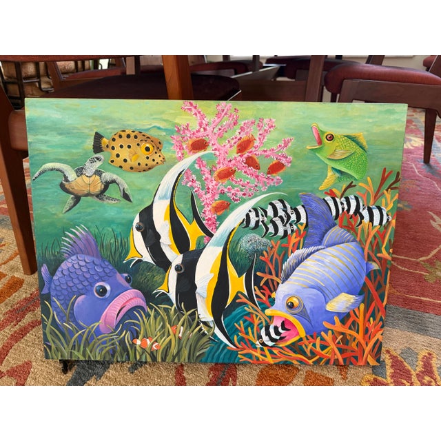 Early 21st Century Hand-Painted Tropical Reef Fish Gallery-Wrapped Canvas Painting For Sale - Image 5 of 12