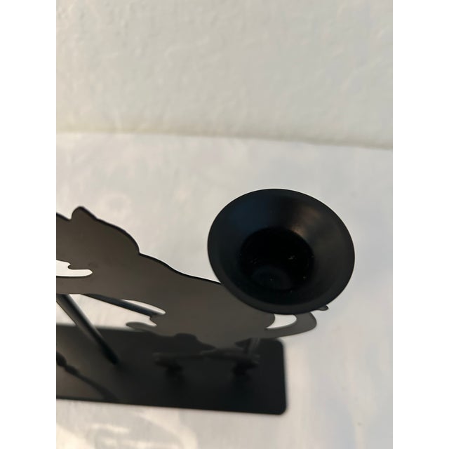 Vintage Fishing Black Cat Triple Candleholder For Sale - Image 4 of 5