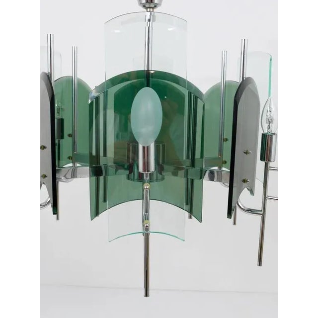 Green Large Italian Glass Chandelier in the style of Fontana Arte, 1960s For Sale - Image 8 of 11