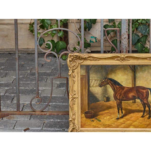 Oil on Board Painting of Horse in Stable by Louis Nadler, Early 20th Century For Sale - Image 9 of 12