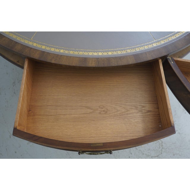 1980s English Style Large Mahogany Round Leather Top Rent Table For Sale - Image 5 of 18