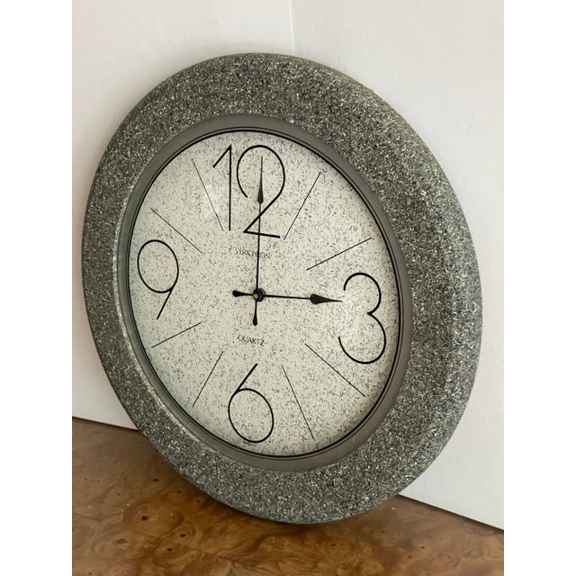 1980s 1980s Post-Modern Verichron Quartz Faux Stone Wall Clock For Sale - Image 5 of 6