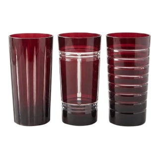 1960s Mid-Century Modern Ruby Cut-to-Clear Glassware Collection. Set of Six For Sale