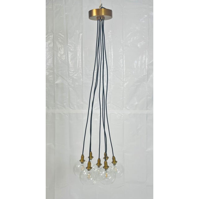 Visual Comfort Modern 7-Light Cluster Chandelier With Oversized Glass Globes and Satin Brass For Sale - Image 4 of 15