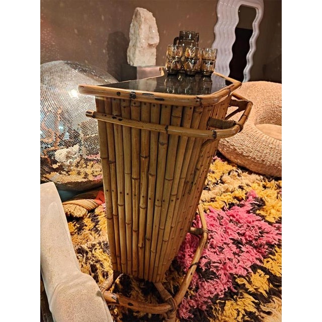 Vintage Bamboo Rattan Cocktail Bar, 1970s For Sale - Image 3 of 7