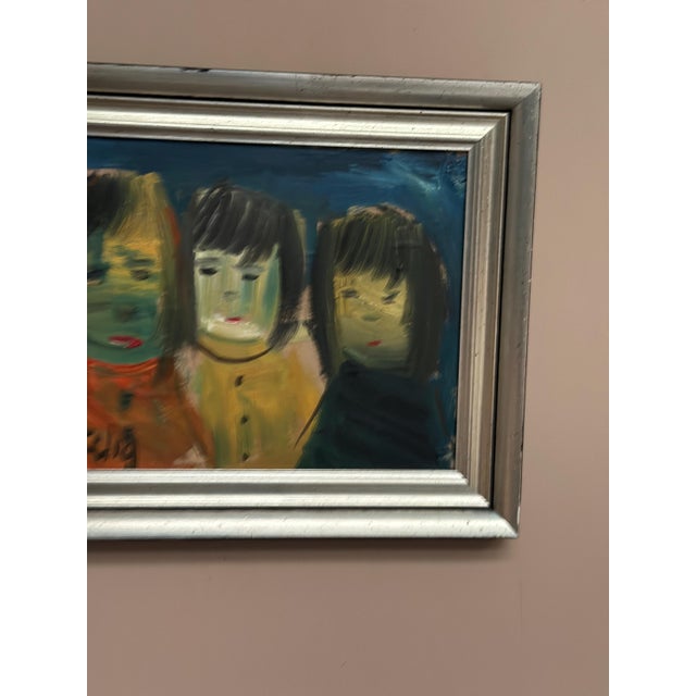 Mid-Century Modern Louis Zelig, Three Little Children, 1960s, Oil Painting on Panel, Framed For Sale - Image 3 of 13