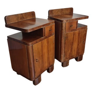 Art Deco Burl Bedside Tables, 1930, Set of 2 For Sale