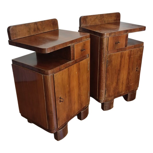 Art Deco Burl Bedside Tables, 1930, Set of 2 For Sale