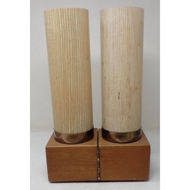Modeline 1960s Modeline of California Mid-Century Modern Cylinder Table Lamps With Hinged Wood Bases - a Pair For Sale - Image 4 of 9