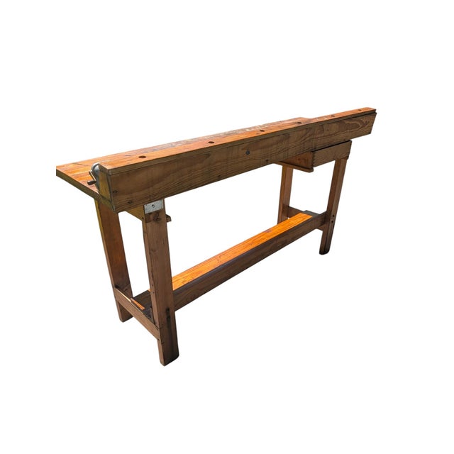 Brown Mid-20th Century Industrial Solid Wood Carpenter's Workbench Console Table For Sale - Image 8 of 18