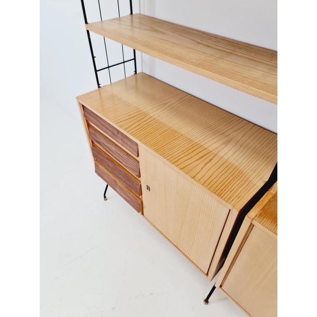 Freestanding String Shelf-System Unit Bookcase in Ash, Walnut & Metal from Koch Möbel, Germany, 1950s For Sale - Image 5 of 18