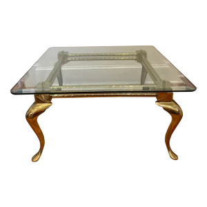 Vintage Brass Cabriole Leg and Industrial Design Coffee Table