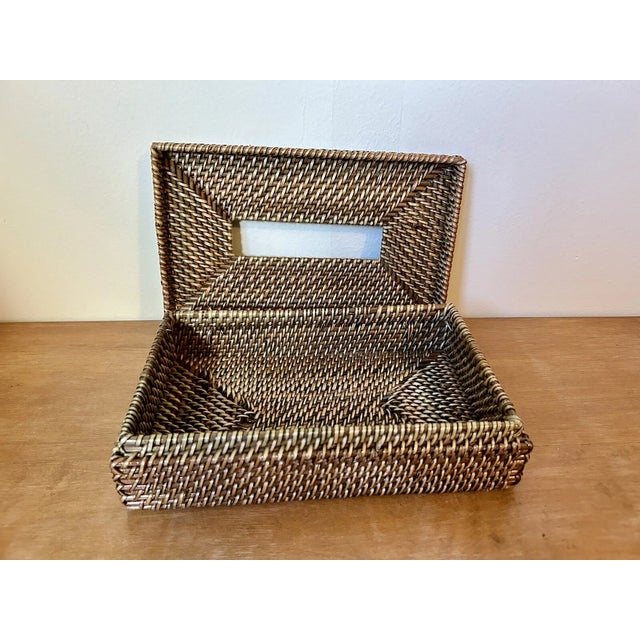 This vintage Brown Rattan Long Tissue Box Cover (with a fabulous hinged lid) is in excellent condition — well made and...