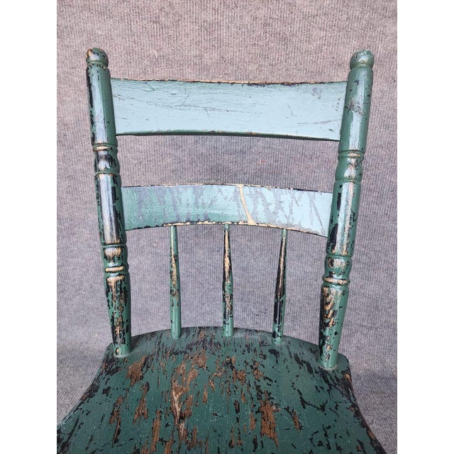 Wood 4 Antique Vintage Chair Wood Chippy Shabby Crackled Green Farmhouse Rustic For Sale - Image 7 of 7