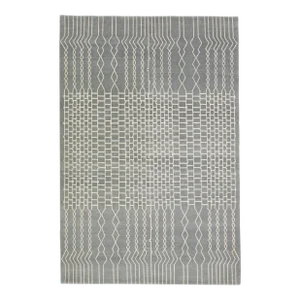 2010s Gray Modern Handmade Geometric Designed Wool & Silk Tibetan Rug