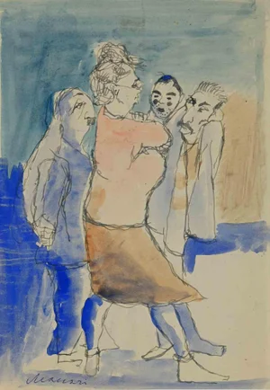 Mino Maccari, Family Consultation, Original China Ink & Watercolor, Mid-20th Century