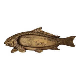 Antique Art Deco Asian Coy Fish Tray, Bronze Pen Holder, Desk or Vanity Tray For Sale