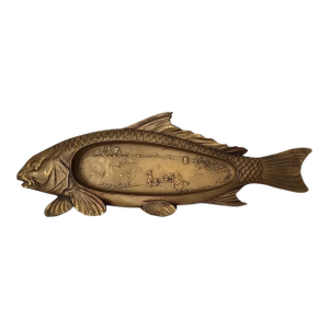 Antique Art Deco Asian Coy Fish Tray, Bronze Pen Holder, Desk or Vanity Tray