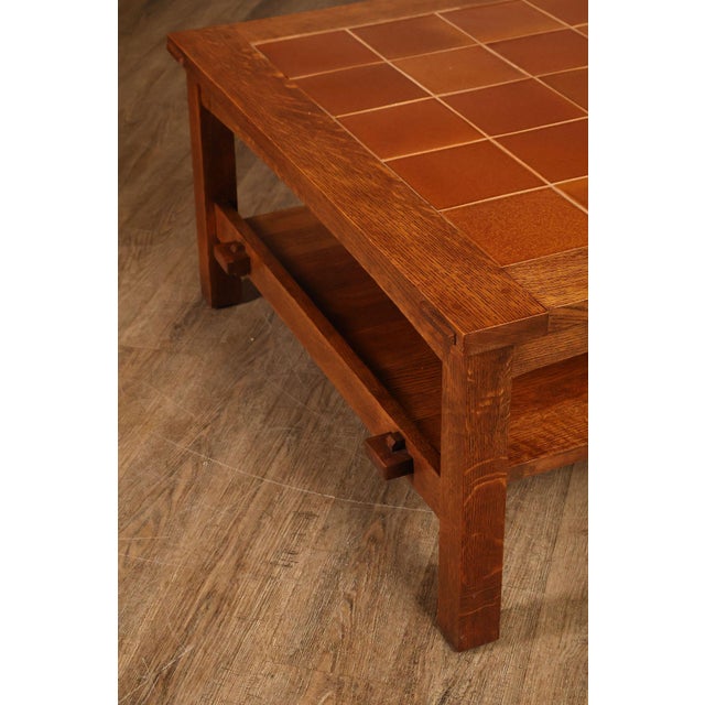 1990s Stickley Mission Collection Oak Tile Top Coffee Table For Sale - Image 5 of 18