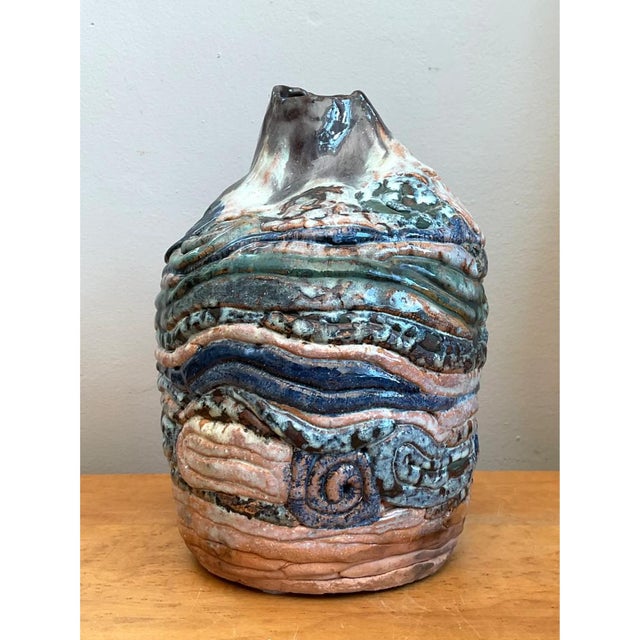 Mid-Century Modern Vintage Abstract Ceramic Coil Vase For Sale - Image 3 of 12