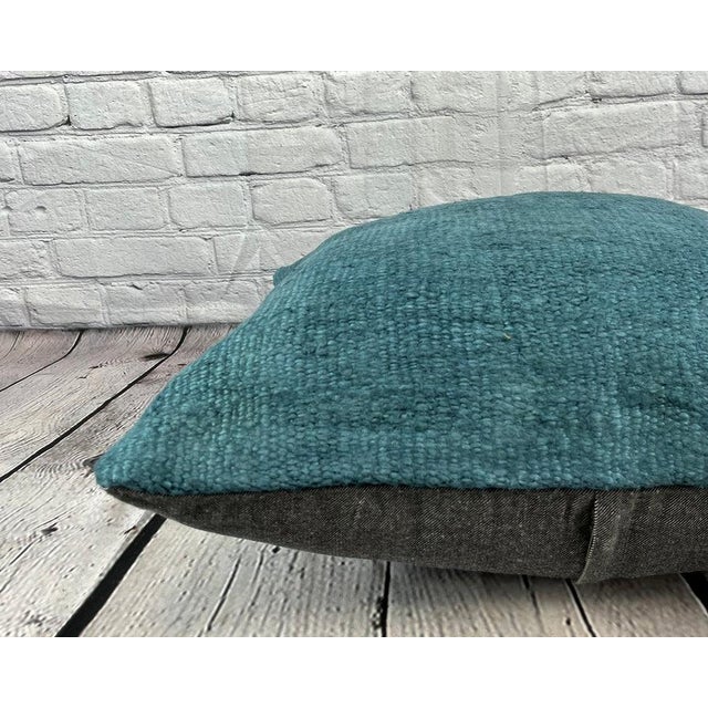 20 x 20 Hemp Pillow Turkish Cushion Natural Blue Pillow Cushion Cover For Sale - Image 4 of 4