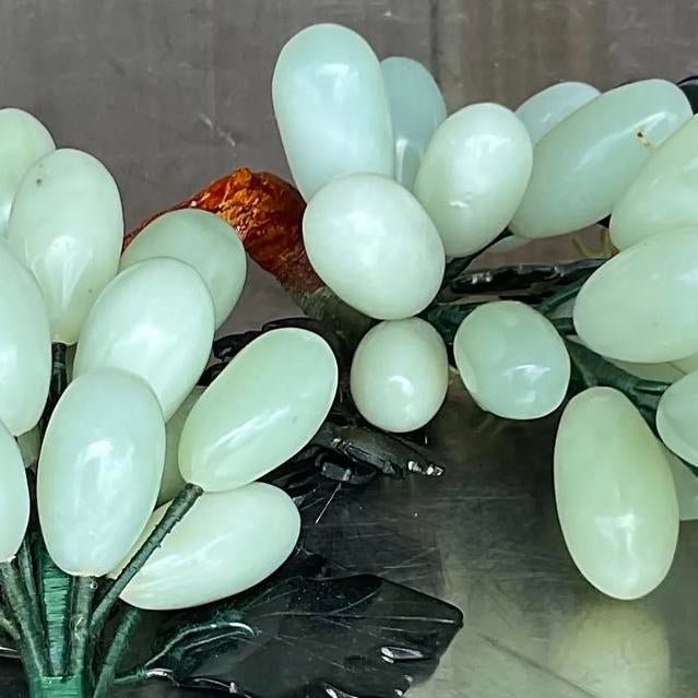 Late 20th Century Vintage Carved Green Stone Grape Cluster Sculptures - A Pair For Sale - Image 5 of 13