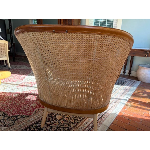 Mid-Century Modern Garsnas "Dandy" Lounge Chair by Pierre Sindre, Cane and Tan Leather, 2019 For Sale - Image 3 of 8