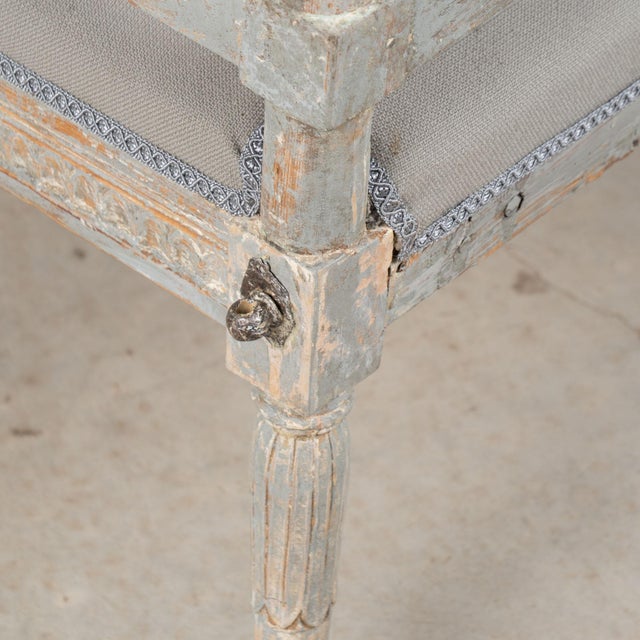 19th Century Swedish Gustavian Original Blue Gray Painted Pine Bench For Sale - Image 12 of 18