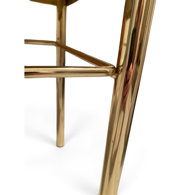 Metal Vintage Koch Originals Brass Vanity Bench Tufted Cream Vinyl Hollywood Regency For Sale - Image 7 of 9