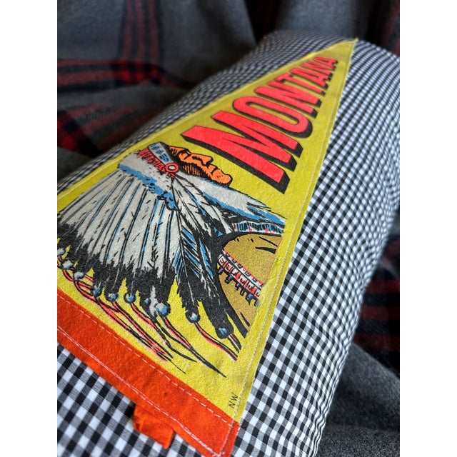 Native American Montana Vintage Pennant With Native American Chief on New Woven Large Throw Pillow For Sale - Image 3 of 4