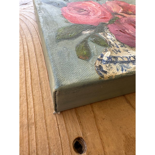American Roses Still Life Blue Willow Vase “Permission to Bloom” Original Painting by Kristin Ashman For Sale - Image 3 of 8