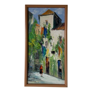Vintage European Street Scene Oil on Canvas – Framed For Sale