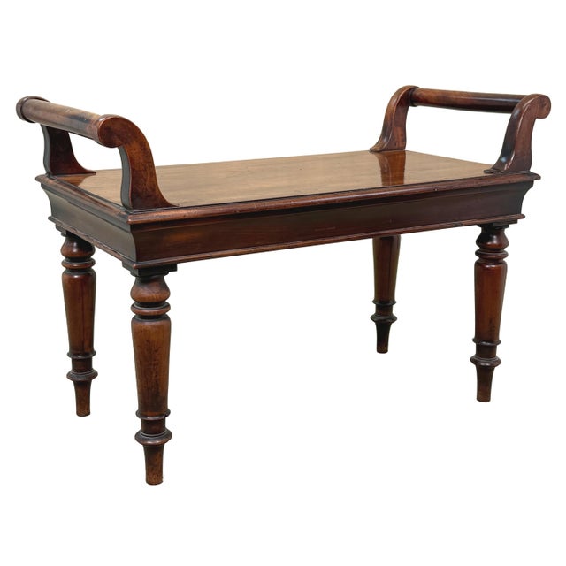 19th Century Victorian Mahogany Window Seat Hall Bench, 1850 For Sale - Image 3 of 12
