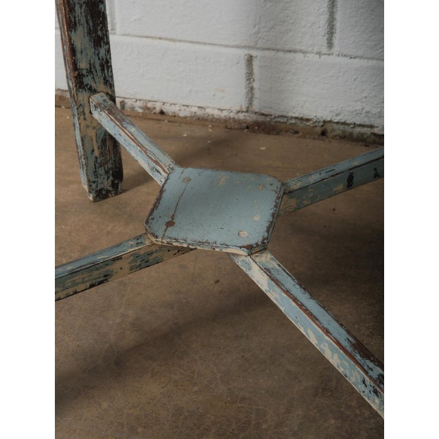 Late 20th Century Distressed Painted Wooden Accent Table With Weathered Blue Patina For Sale - Image 4 of 6