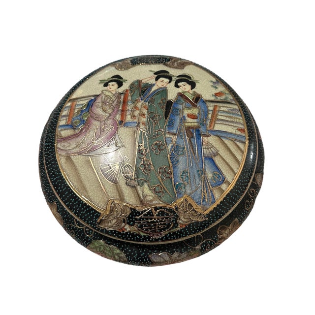 Vintage Royal Satsuma Large Round Lidded Dresser Dish For Sale - Image 4 of 12