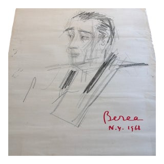 1968 Dimitrie Berea Charcoal Drawing of a Man (Possible Self-Portrait) For Sale