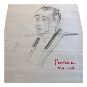 1968 Dimitrie Berea Charcoal Drawing of a Man (Possible Self-Portrait)