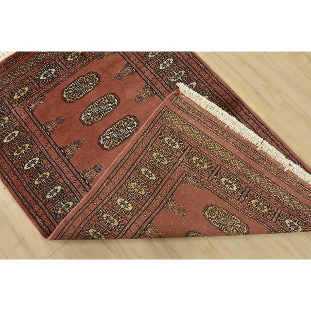 Bokhara Rug 2’11” X 4’8” Pink Wool Tribal Hand-Knotted Oriental Carpet For Sale - Image 10 of 11