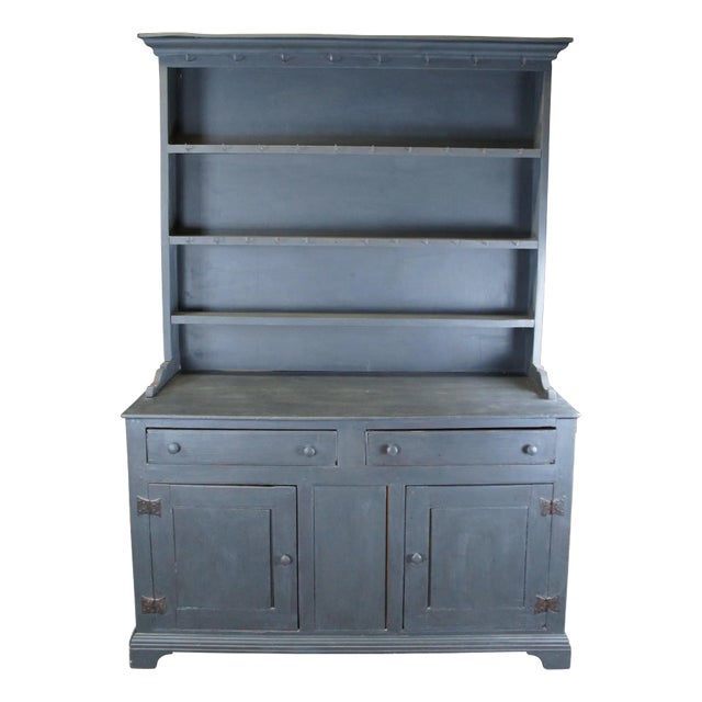 Primitive Antique Country Farmhouse Painted Oak Welsh Dresser Cupboard Hutch For Sale