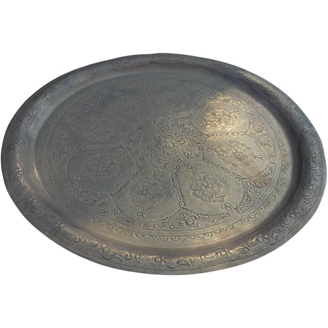 Mid 20th Century Hand-Engraved Brass Tray with Moorish Arabesque Motif For Sale In New York - Image 6 of 10