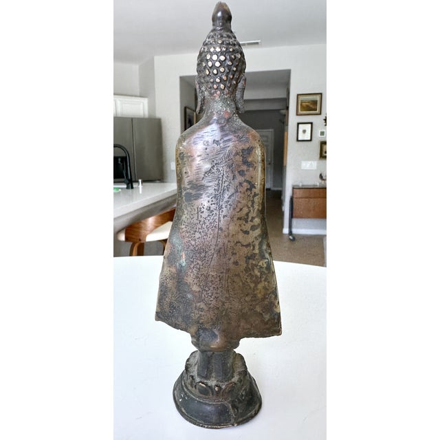 Metal Small Antique Thai Bronze Healing Medicine Buddha Figure Statue For Sale - Image 7 of 16