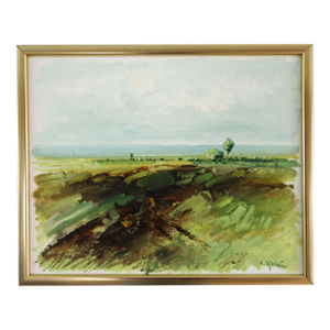 Mid-Century Modern 'Fields in Springtime' Vintage Original Expressive Landscape Oil Painting, Framed