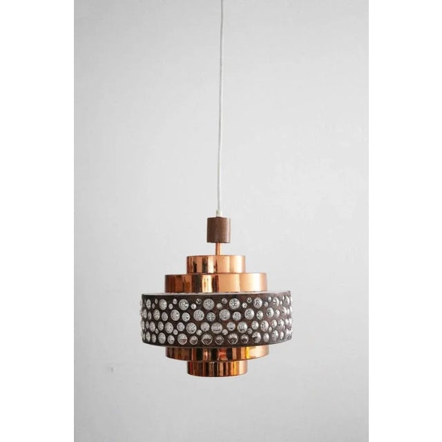 Mid-Century Copper, Teak and Glass Pendant Lamp, 1960s For Sale - Image 6 of 6