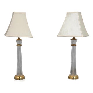 1980s Waterford Crystal and Brass Table Lamps - a Pair For Sale