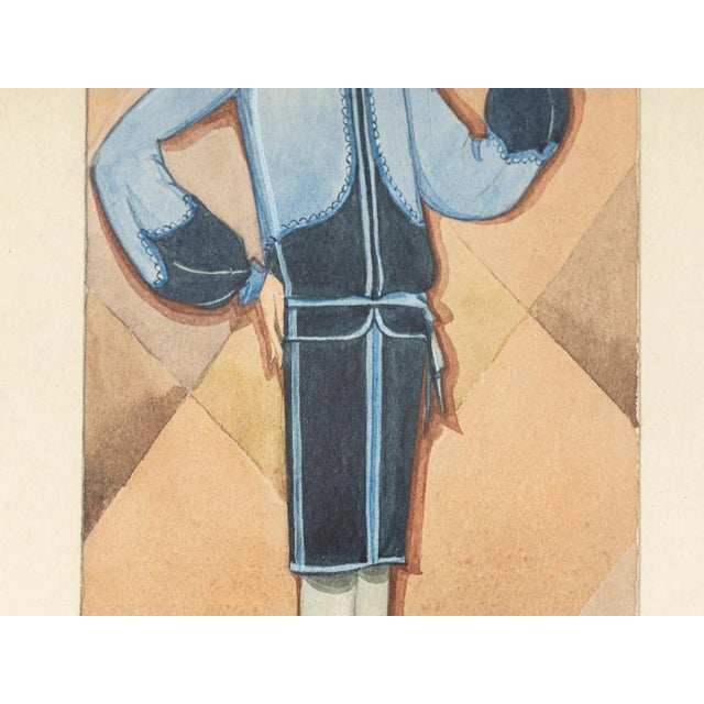 Art Deco Fashion Drawing, Gouache on Paper, Framed For Sale - Image 6 of 11