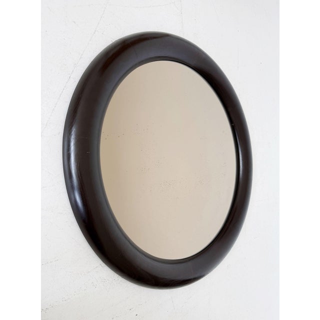 Round Mirror with Wooden Frame, 1960s For Sale - Image 3 of 5