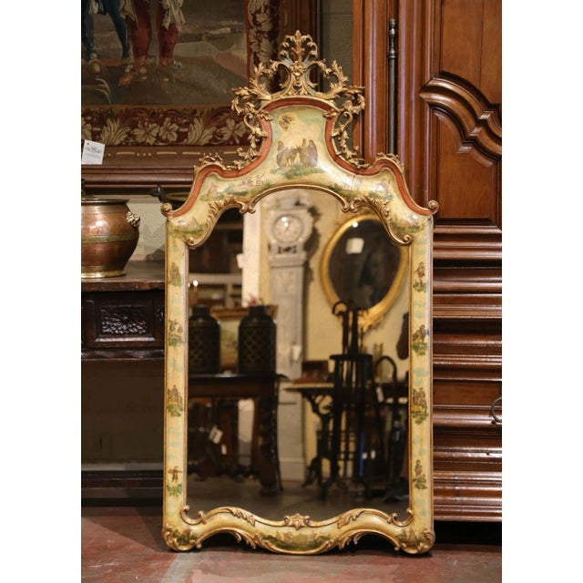 19th Century Italian Louis XV Style Giltwood Painted Rococo Wall Mirror For Sale - Image 4 of 7