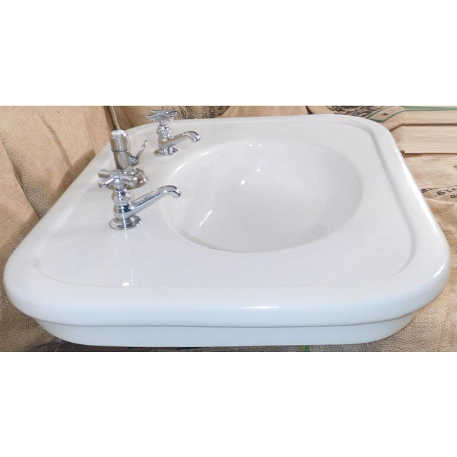 Antique 1908 Thomas Maddock's Son's Co. Vitreous China Console / Top-Mount (Drop-In) Sink For Sale - Image 10 of 17