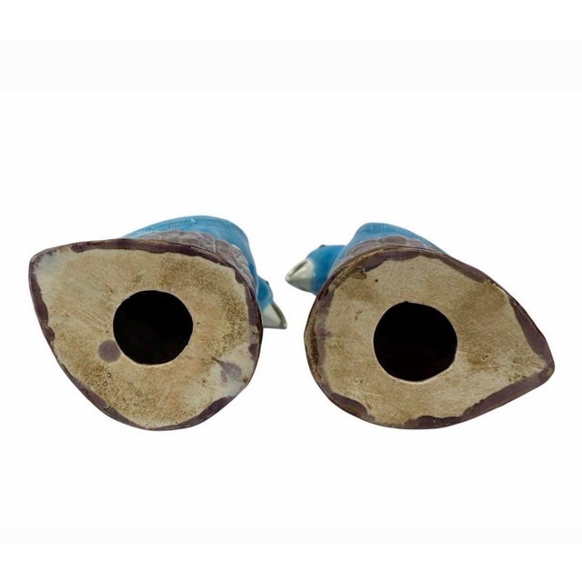 Ceramic Vintage Chinoiserie Turquoise and Purple Glazed Parrot or Cockatoo Sculptures For Sale - Image 7 of 7