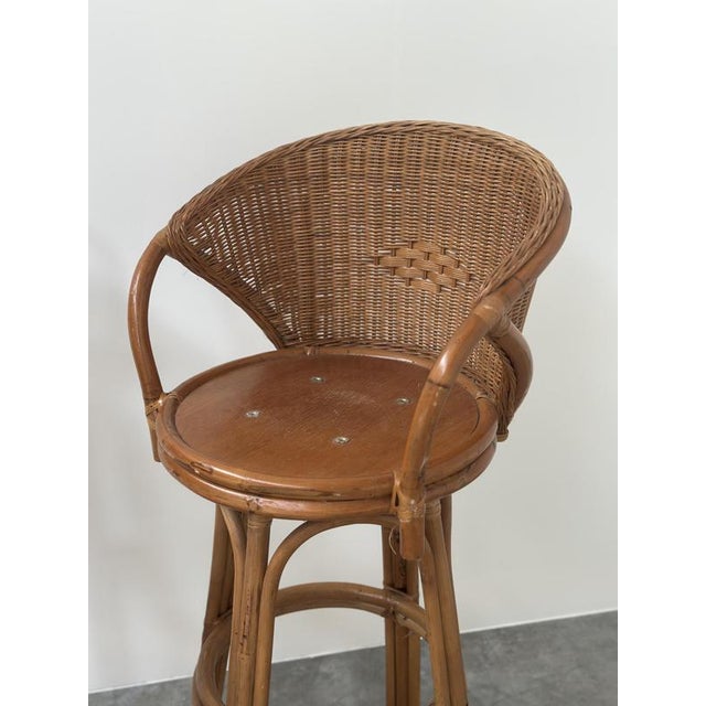 Swivel Rattan Bar Stools, France, 1970s, Set of 2 For Sale - Image 5 of 13